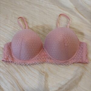 Laura Ashley Womens Pink Lace/Mesh Underwire Med Push Up Bra Size 38C